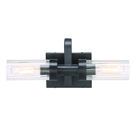 Designers Fountain Braden 16in 2-Light Iron Graphite Modern Indoor Vanity Light with Clear Striated Glass Shades 95002-IG